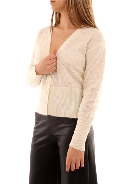 CARDIGAN IN MISTO LANA CON STRASS DONNA AVORIO