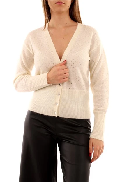 CARDIGAN IN MISTO LANA CON STRASS DONNA AVORIO