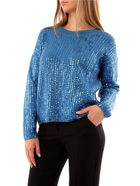 MAGLIA GIROCOLLO CON PAILLETTES DONNA BLU