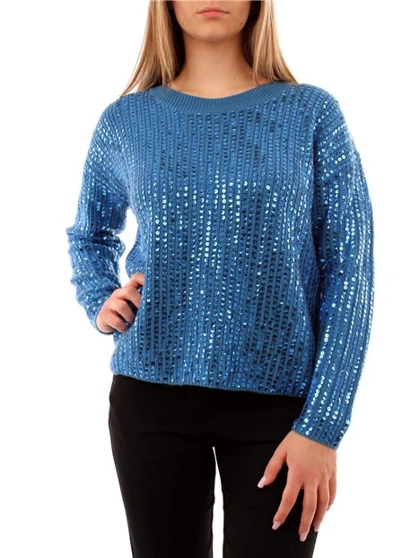 MAGLIA GIROCOLLO CON PAILLETTES DONNA BLU