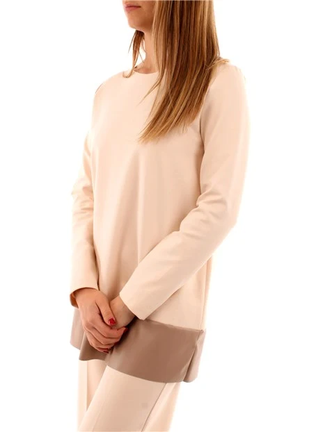 BLUSA CON BANDA COLORE BEIGE DONNA BIANCO