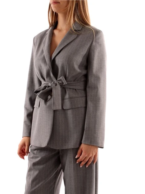 GIACCA BLAZER A RIGHE CON CINTURA DONNA GRIGIO