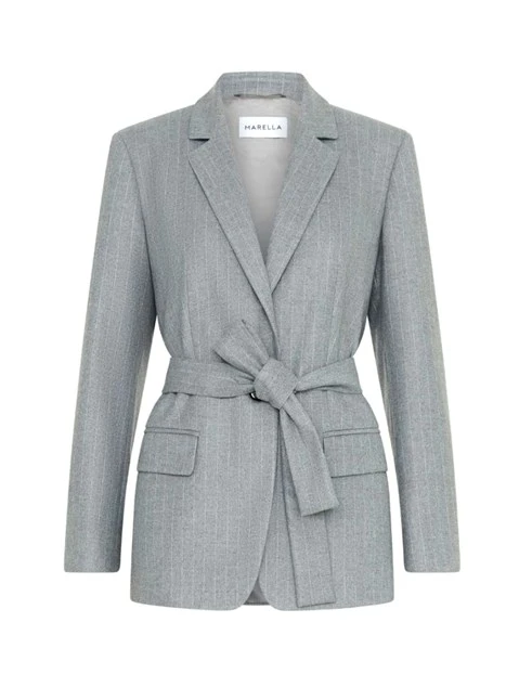 GIACCA BLAZER A RIGHE CON CINTURA DONNA GRIGIO