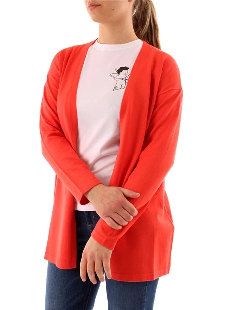 CARDIGAN IN FILATO DI VISCOSA DONNA ROSSO CORALLO