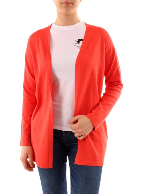 CARDIGAN IN FILATO DI VISCOSA DONNA ROSSO CORALLO