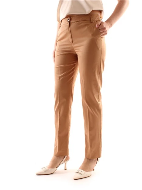 PANTALONI A SIGARETTA IN GABARDINE DI COTONE DONNA BEIGE