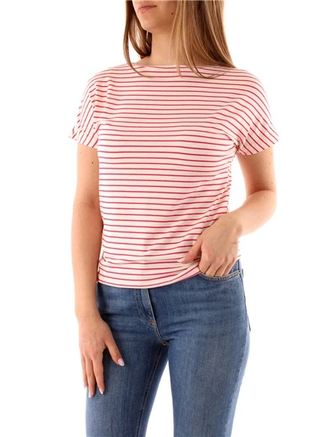 T-SHIRT MANICA CORTA A RIGHE DONNA FUCSIA