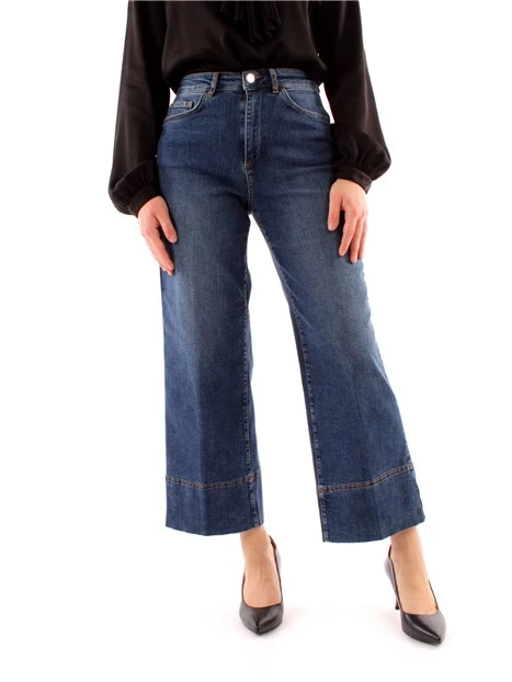 JEANS CROPPED DRITTI CON RISVOLTO DONNA BLU