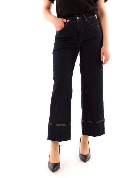 JEANS CROPPED DRITTI CON RISVOLTO DONNA BLU SCURO