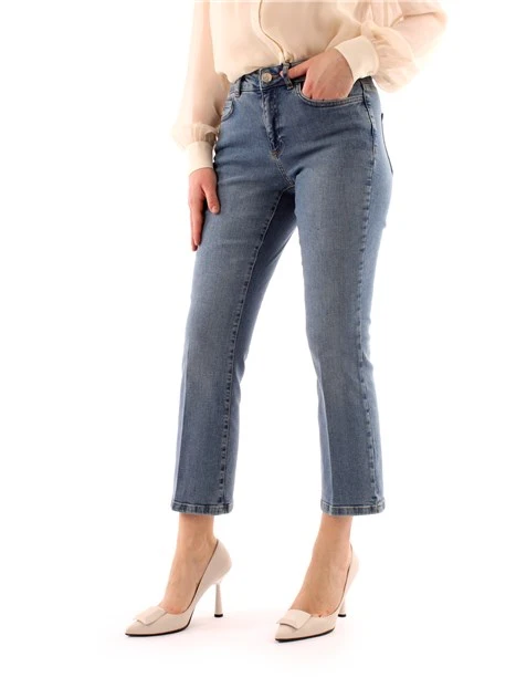 JEANS CROPPED A TROMBETTA DONNA BLU CHIARO