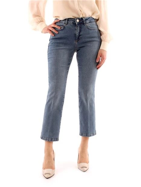 JEANS CROPPED A TROMBETTA DONNA BLU CHIARO