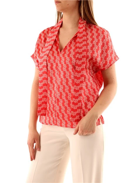 BLUSA CON SCIARPINA A FANTASIA DONNA ROSSO CORALLO