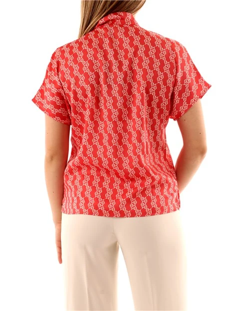 BLUSA CON SCIARPINA A FANTASIA DONNA ROSSO CORALLO