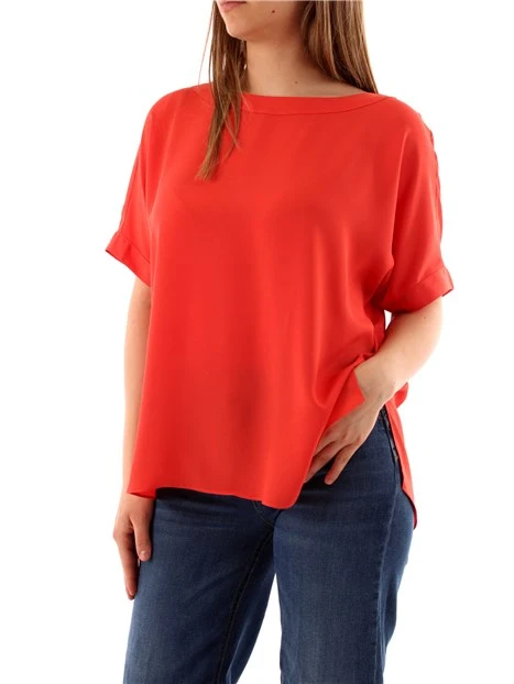 BLUSA IN CREPE A MANICHE CORTE DONNA ROSSO CORALLO