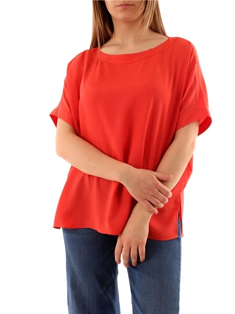 BLUSA IN CREPE A MANICHE CORTE DONNA ROSSO CORALLO