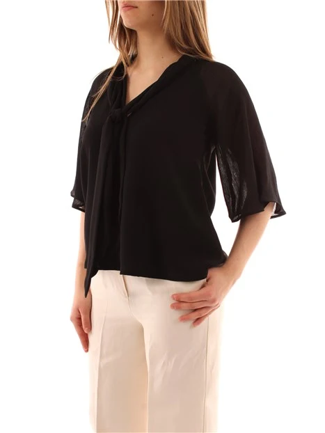 BLUSA IN ENVER SATIN CON FIOCCO DONNA NERO