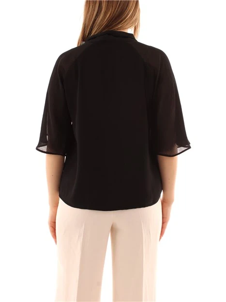 BLUSA IN ENVER SATIN CON FIOCCO DONNA NERO