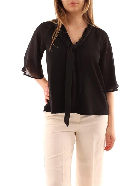 BLUSA IN ENVER SATIN CON FIOCCO DONNA NERO