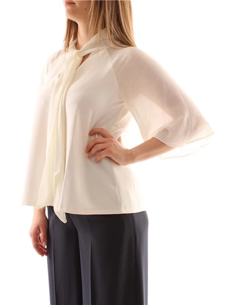 BLUSA IN ENVER SATIN CON FIOCCO DONNA BIANCO BURRO