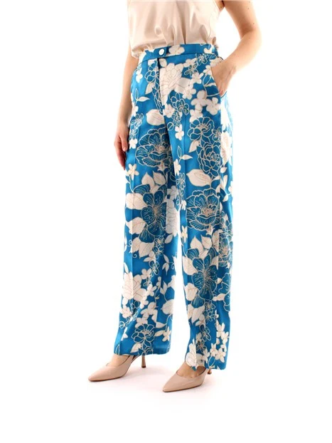 PANTALONI PALAZZO A FANTASIA FLOREALE DONNA BLU