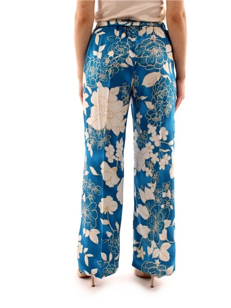 PANTALONI PALAZZO A FANTASIA FLOREALE DONNA BLU