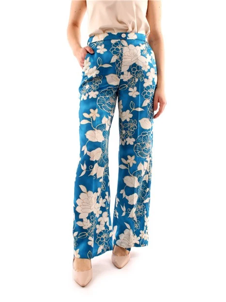 PANTALONI PALAZZO A FANTASIA FLOREALE DONNA BLU