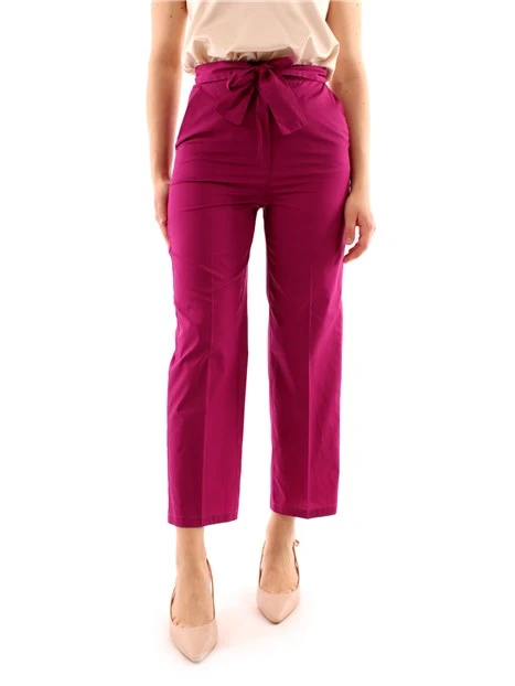 PANTALONI A SIGARETTA CON FIOCCO DONNA FUCSIA