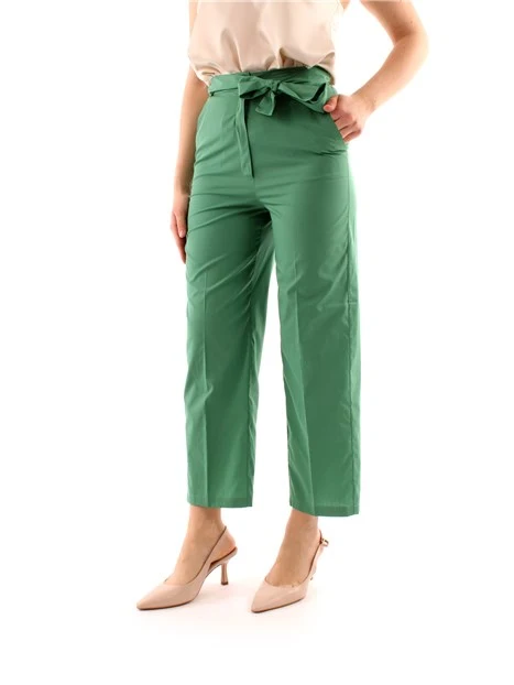 PANTALONI A SIGARETTA CON FIOCCO DONNA VERDE