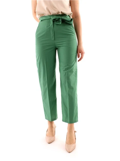 PANTALONI A SIGARETTA CON FIOCCO DONNA VERDE