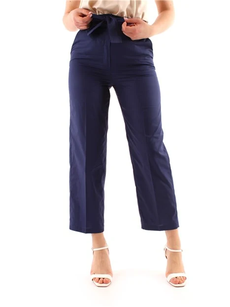 PANTALONI A SIGARETTA CON FIOCCO DONNA BLU