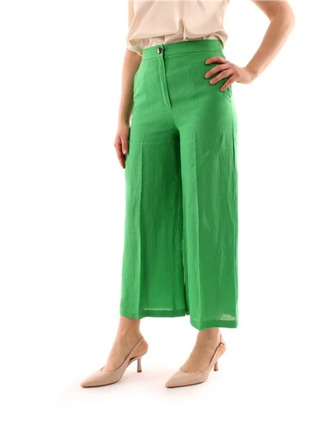 PANTALONI CROPPED IN LINO DONNA VERDE