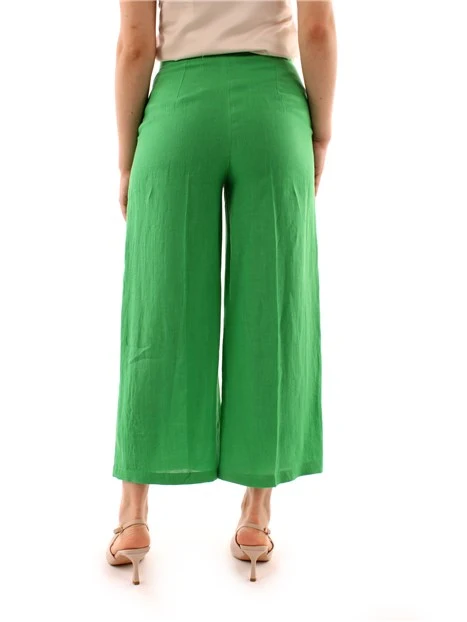 PANTALONI CROPPED IN LINO DONNA VERDE