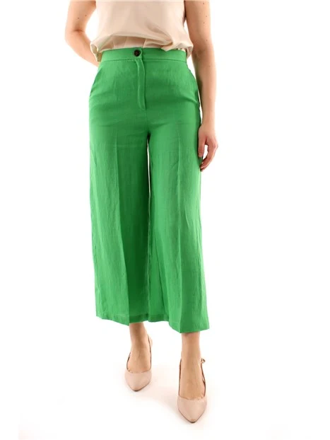 PANTALONI CROPPED IN LINO DONNA VERDE