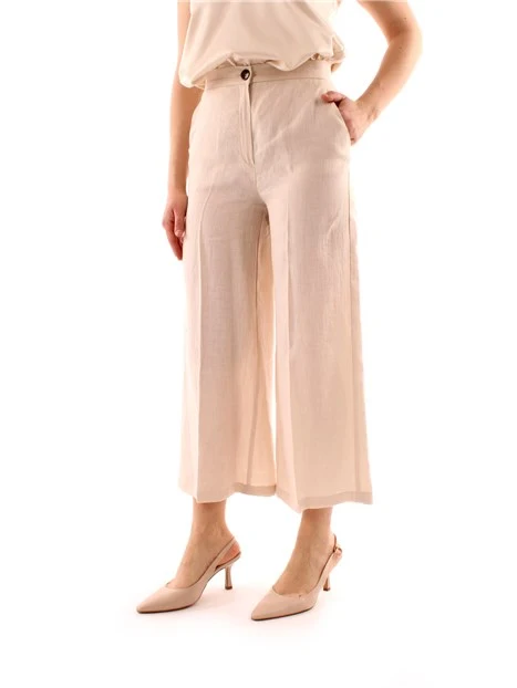 PANTALONI CROPPED IN LINO DONNA BEIGE