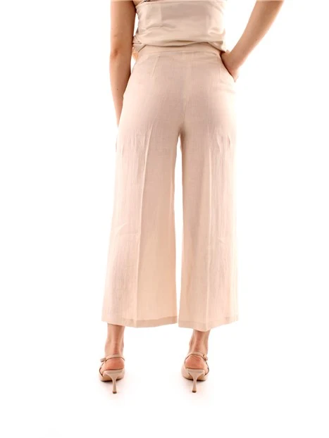PANTALONI CROPPED IN LINO DONNA BEIGE