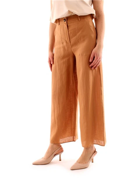 PANTALONI PALAZZO IN LINO DONNA MARRONE