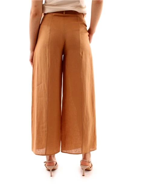 PANTALONI PALAZZO IN LINO DONNA MARRONE