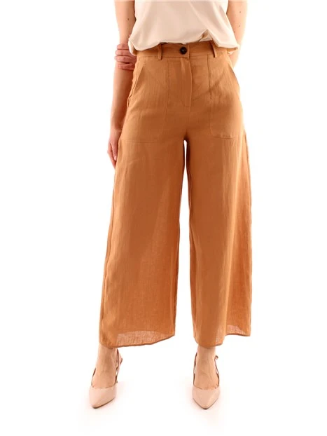 PANTALONI PALAZZO IN LINO DONNA MARRONE