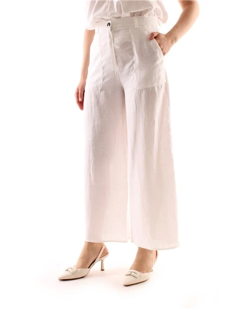 PANTALONI PALAZZO IN PURO LINO DONNA BIANCO