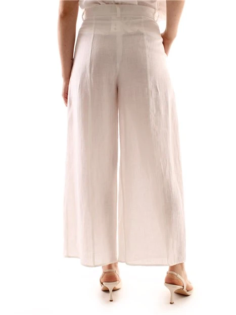 PANTALONI PALAZZO IN PURO LINO DONNA BIANCO