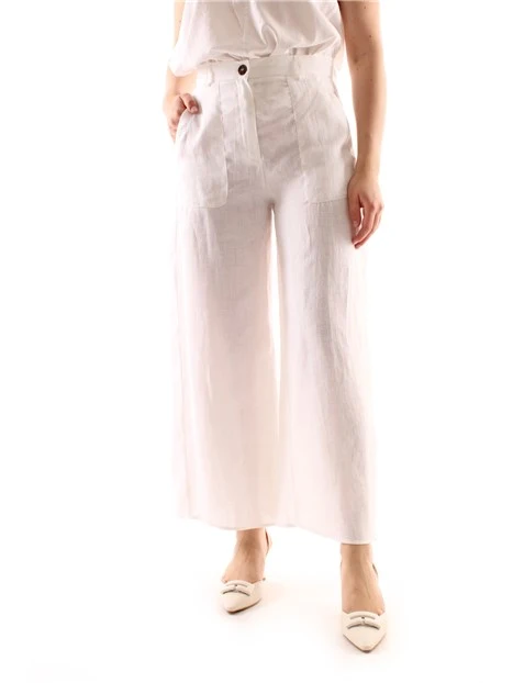 PANTALONI PALAZZO IN PURO LINO DONNA BIANCO