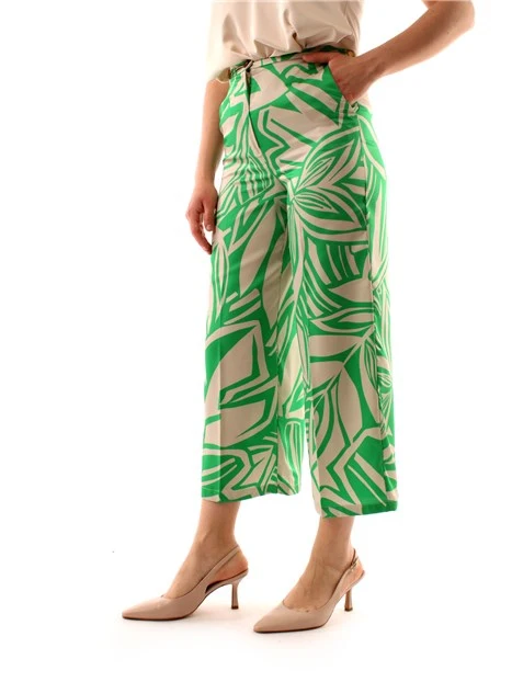 PANTALONI CROPPED A FANTASIA FLOREALE DONNA VERDE