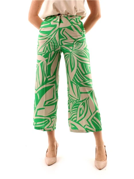 PANTALONI CROPPED A FANTASIA FLOREALE DONNA VERDE