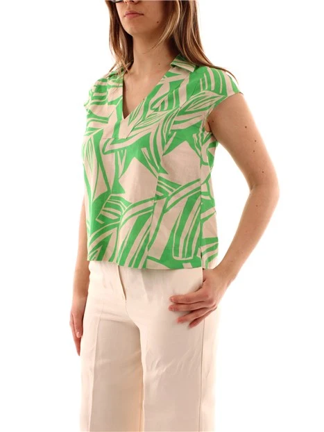 BLUSA IN MISTO LINO A FANTASIA DONNA VERDE