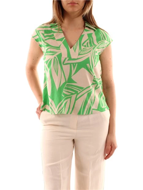 BLUSA IN MISTO LINO A FANTASIA DONNA VERDE