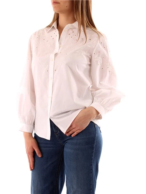 CAMICIA IN POPELINE MISTO COTONE RICAMATO DONNA BIANCO