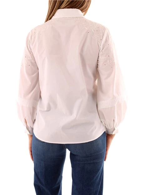 CAMICIA IN POPELINE MISTO COTONE RICAMATO DONNA BIANCO