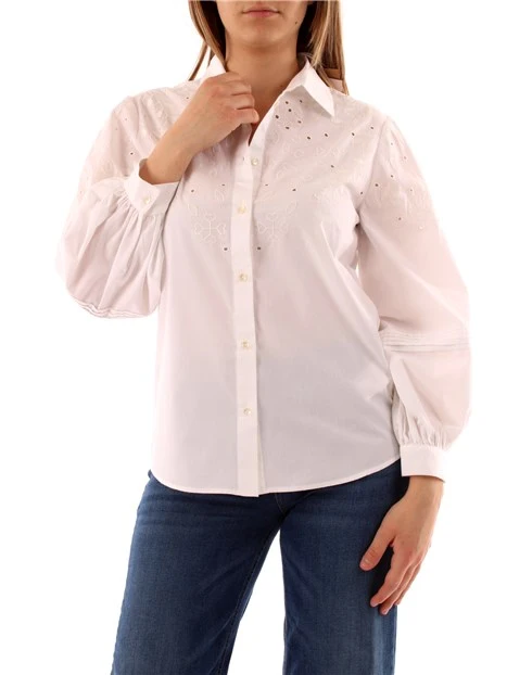 CAMICIA IN POPELINE MISTO COTONE RICAMATO DONNA BIANCO