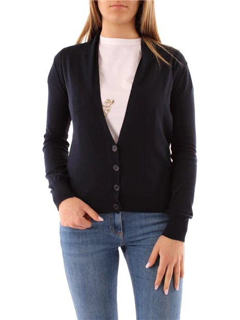 CARDIGAN IN MISTO COTONE CON SCOLLO A V DONNA BLU