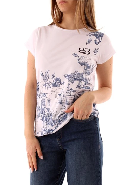 T-SHIRT MANICA CORTA CON STAMPA FANTASIA DONNA BIANCO